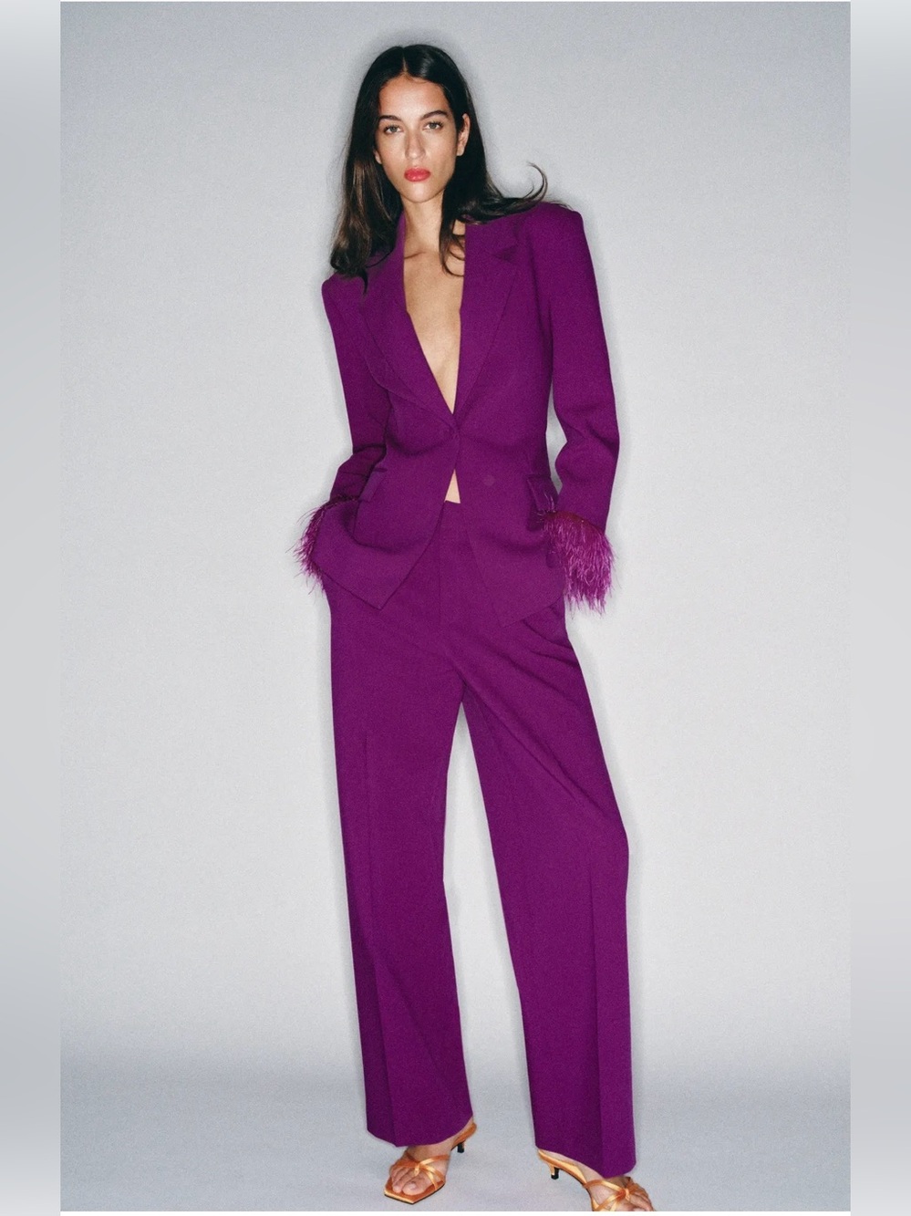 Purple Feather-Cuff Tailored Suit